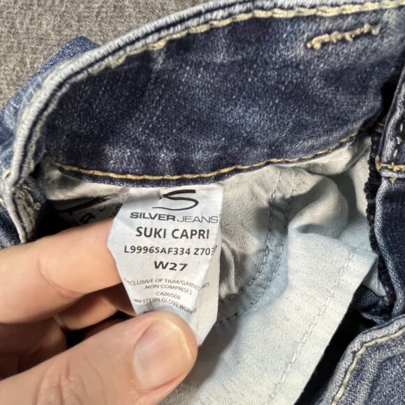 Silver Jeans Suki Capri Jeans Womens 27 Blue Mid Rise Bootcut Contrast Stitching - Picture 8 of 8